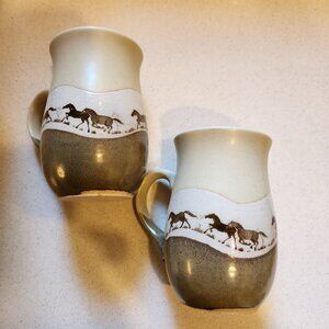 Pair of Vintage OTAGIRI Japan RUNNING HORSES Stoneware POTTERY